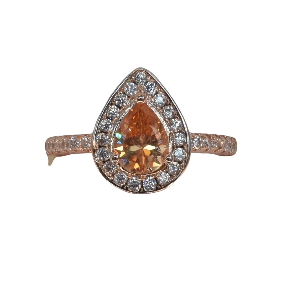 NWOT Fragrant Jewels Pear-Cut Halo Peach Cubic Zirconia Ring Size 7.5 US